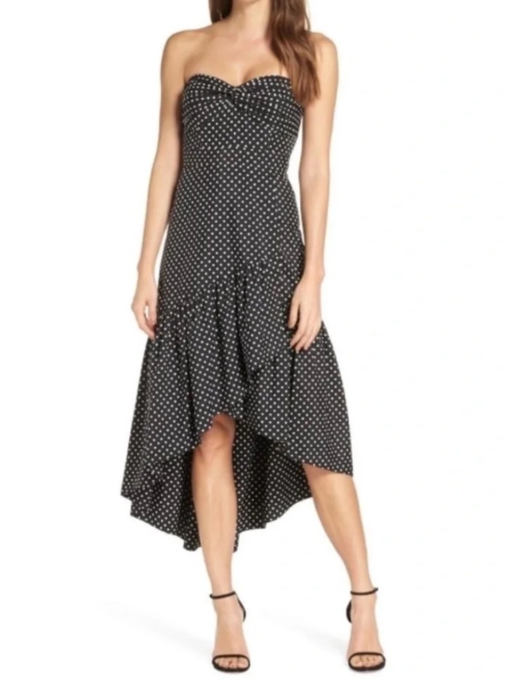 Eliza J Strapless Black & White Polka Dot Built-In Bra Cup High-Low Dress Sz 10
